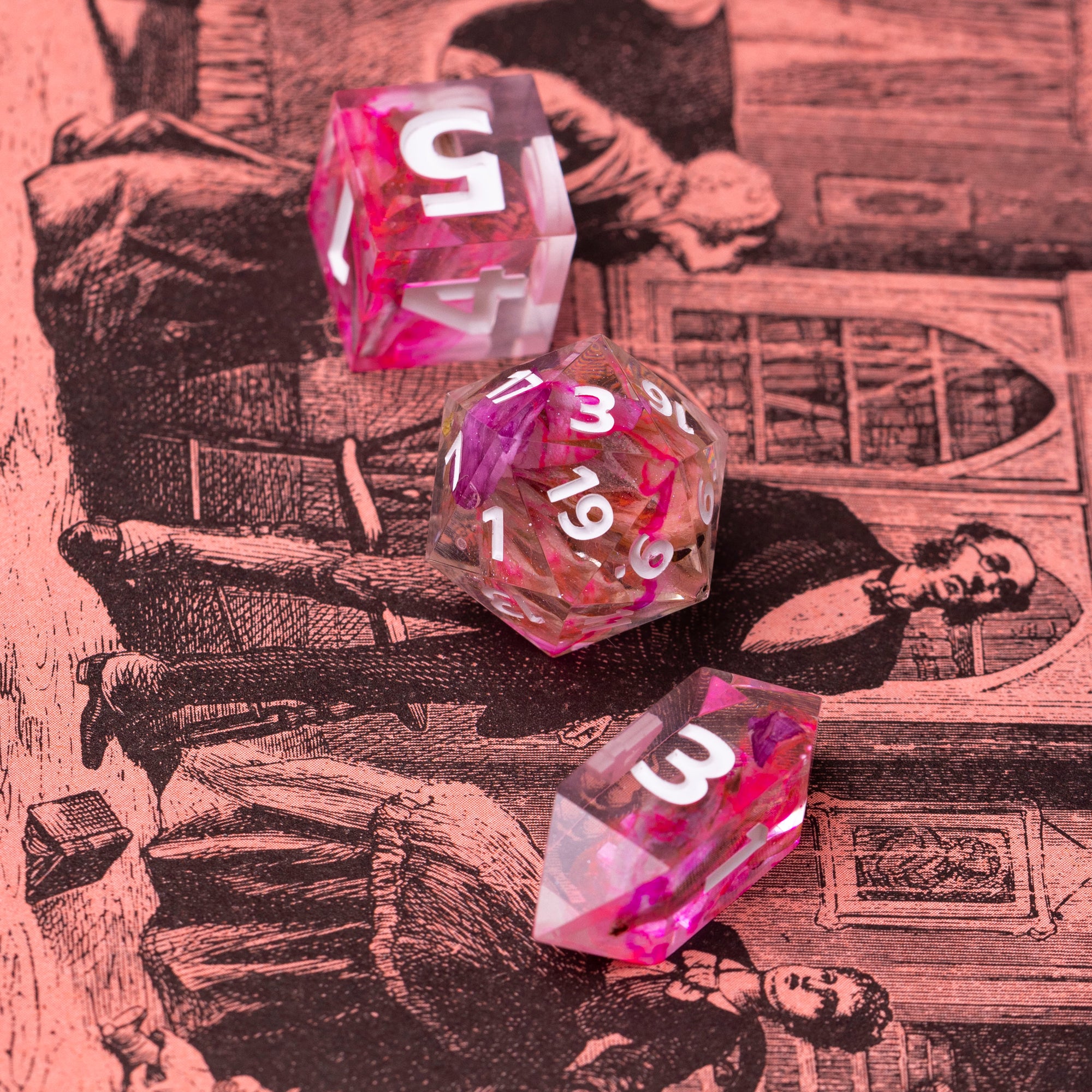 Pretty 'n Pink - D20 + D6 + D4 Dice Sets