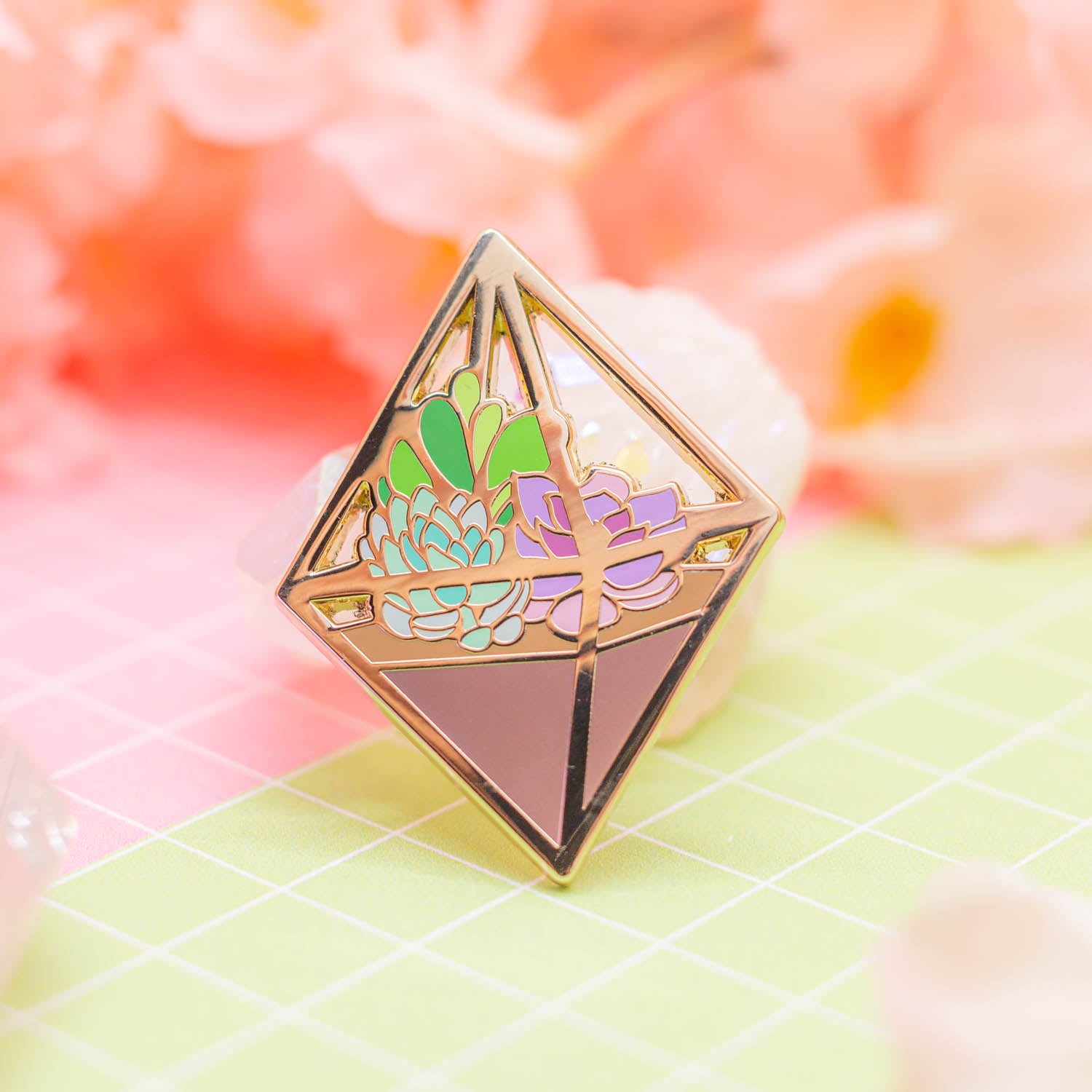 Diamond Succulent Terrarium enamel pin
