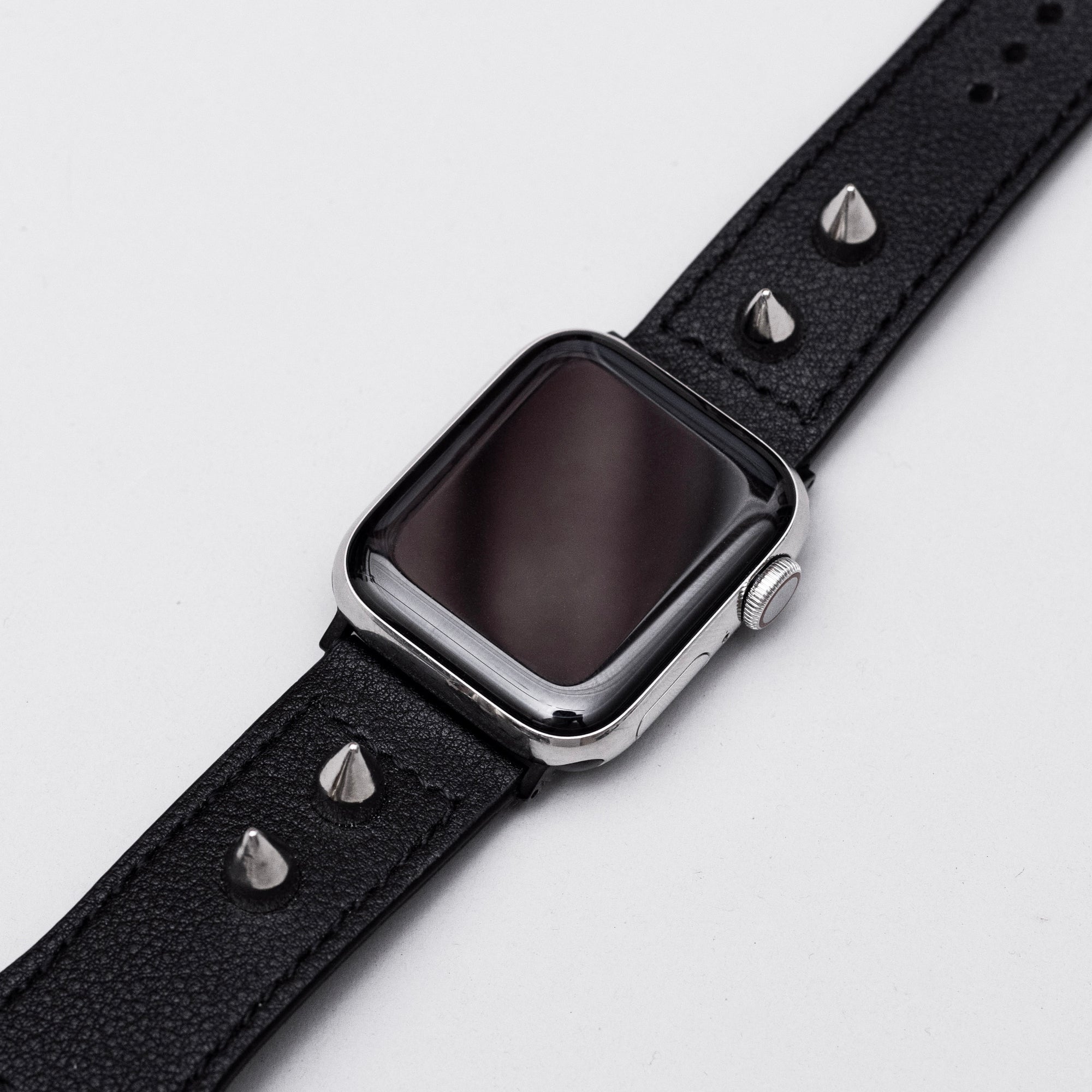 Black Leather Stud Spike Apple Watch Band