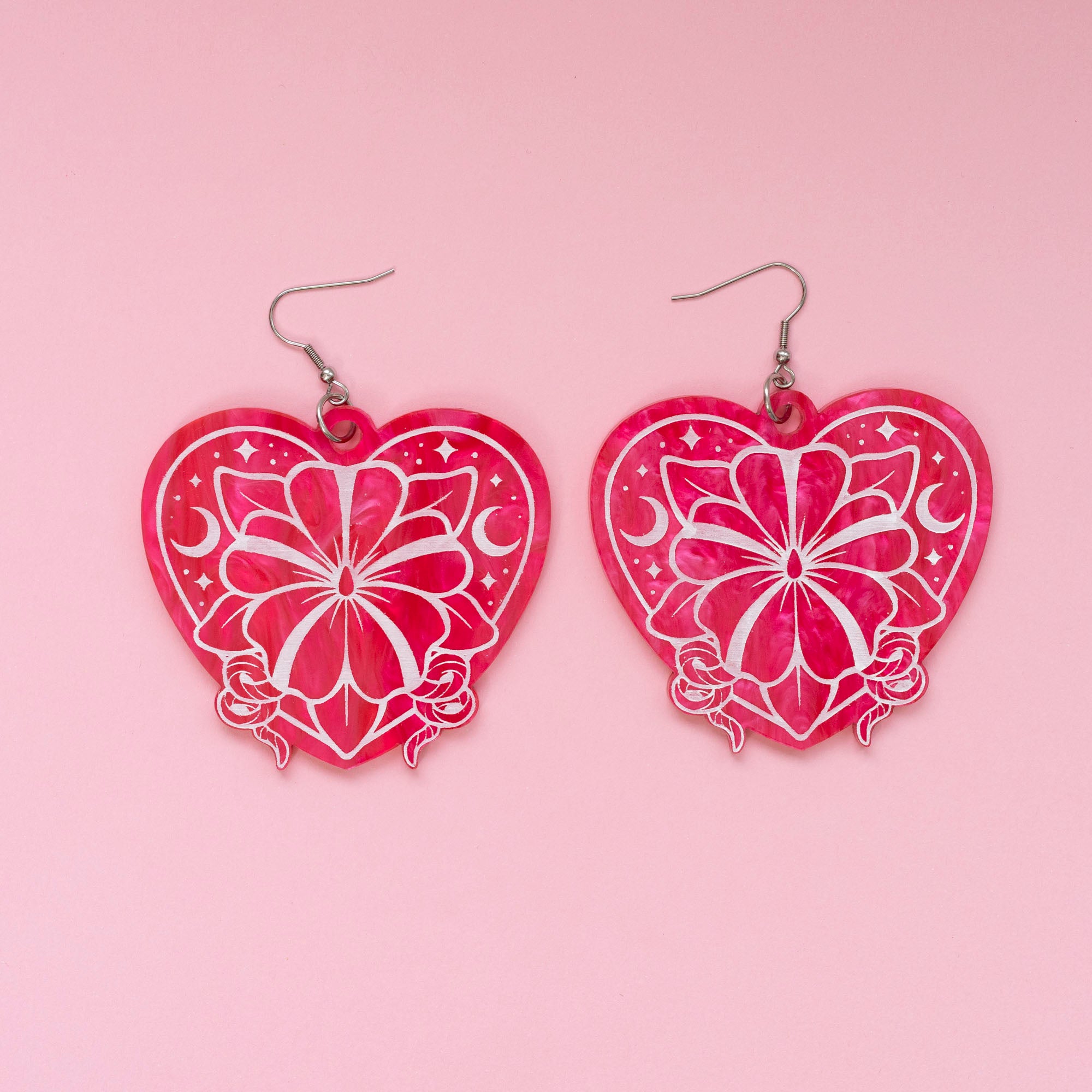 Wylde Flowers Moonflower Acrylic Earrings - Hot Pink