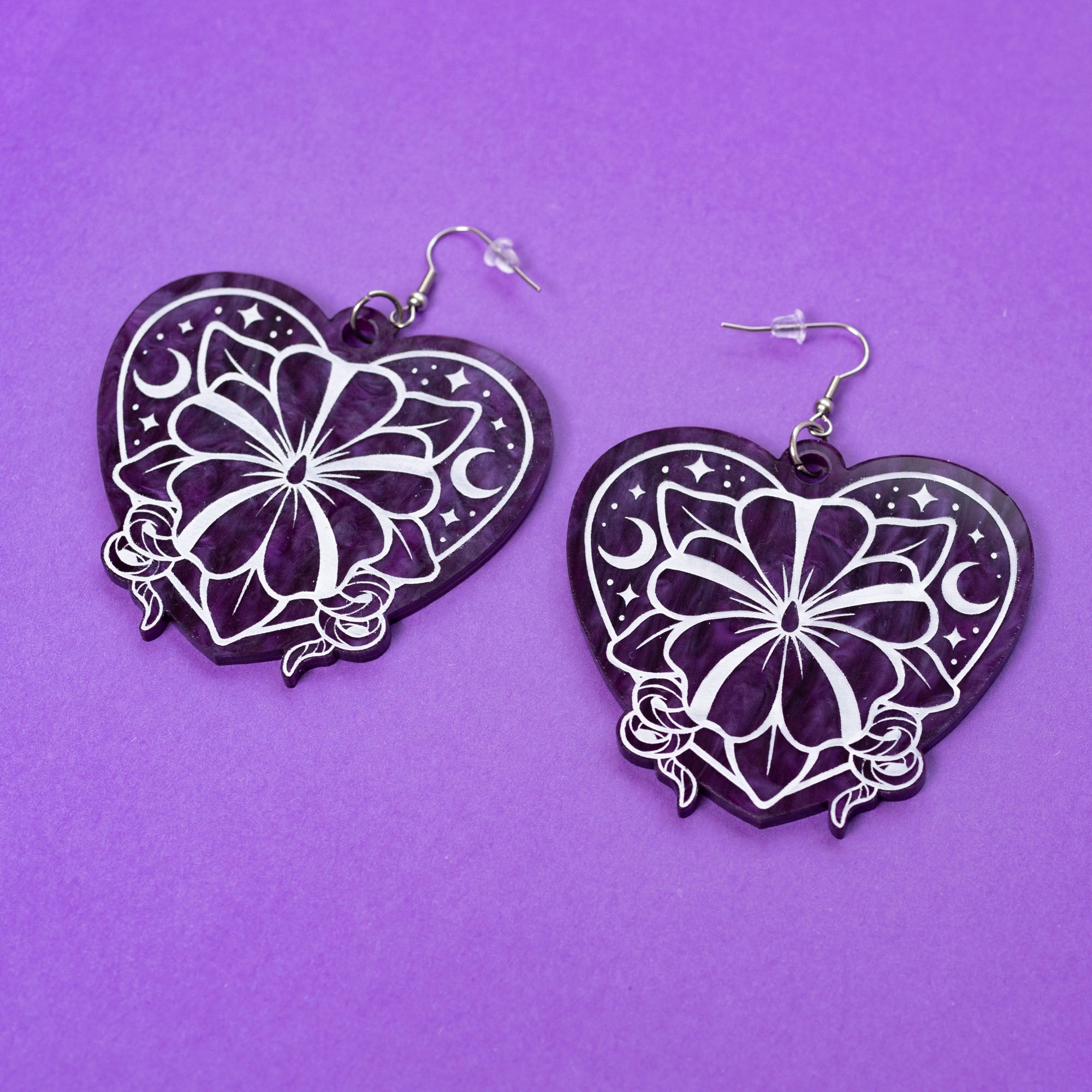 Wylde Flowers Moonflower Acrylic Earrings - Deep Purple