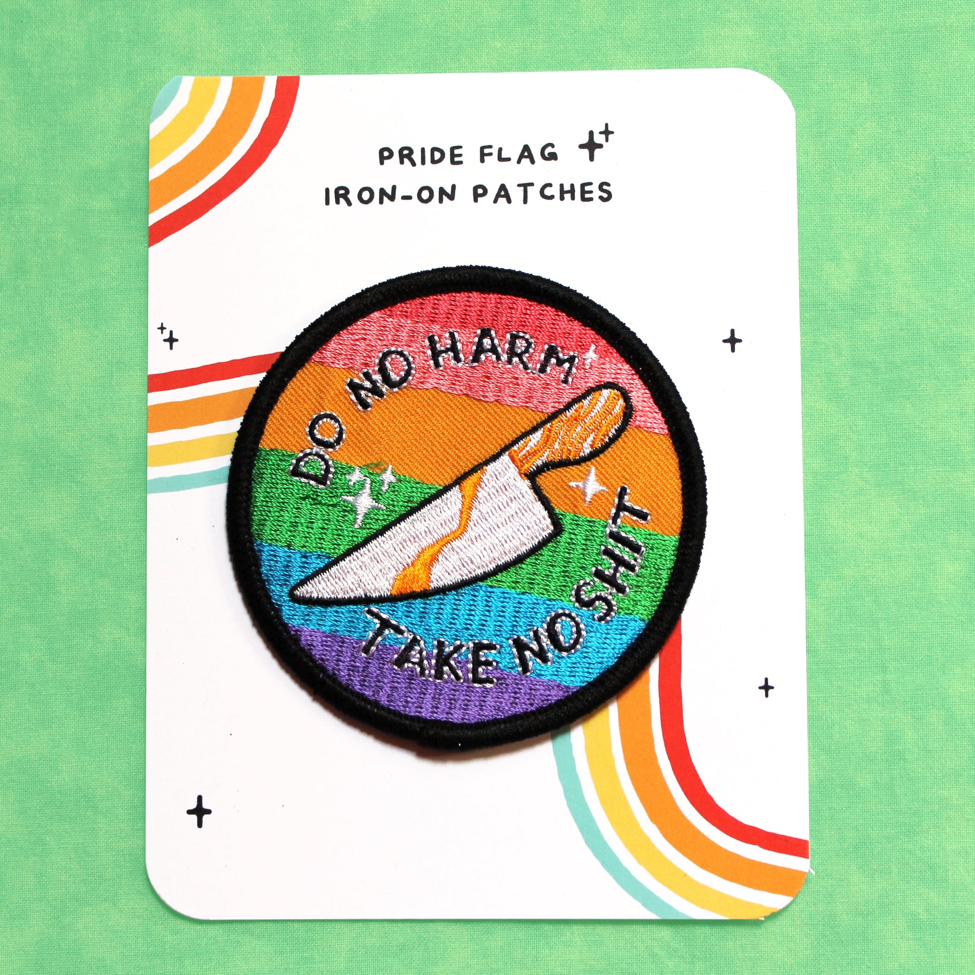 "Do No Harm/Take No Shit" Gay Flag Iron-On Embroidered Patch - 2