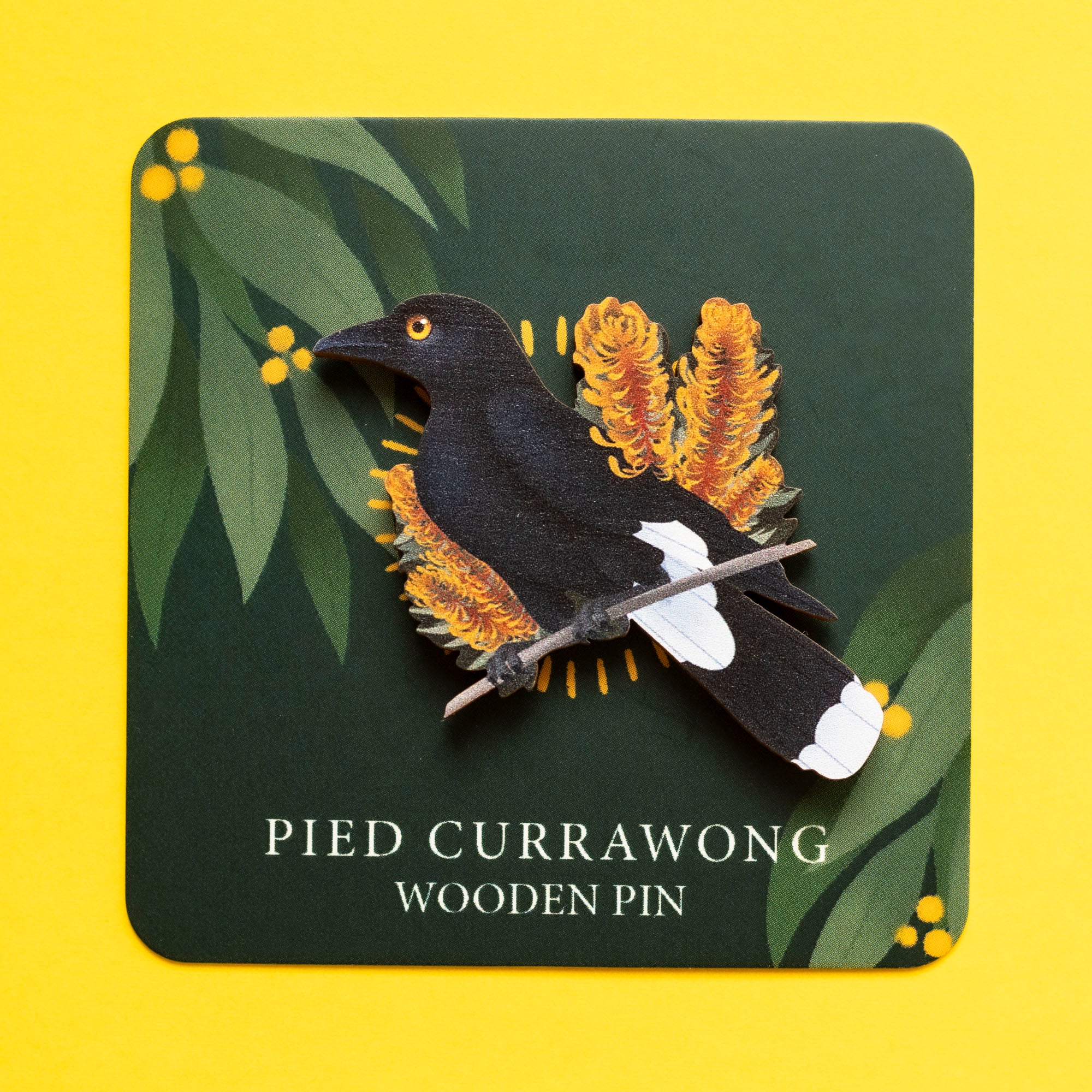 Pied Currawong Wood Pin